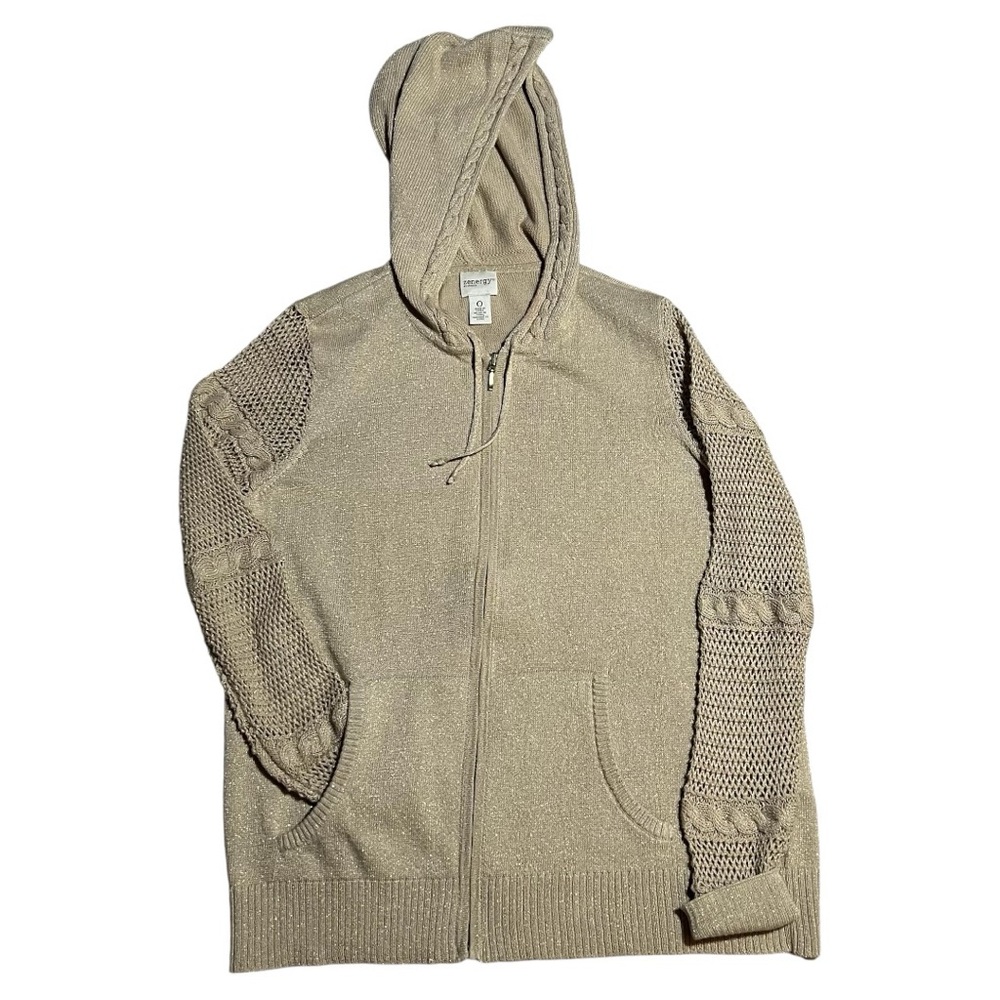Zenergy by Chico’s Stitch Hoodie Sweater Tan/Gold Sparkly Size 0 (Chico’s size)